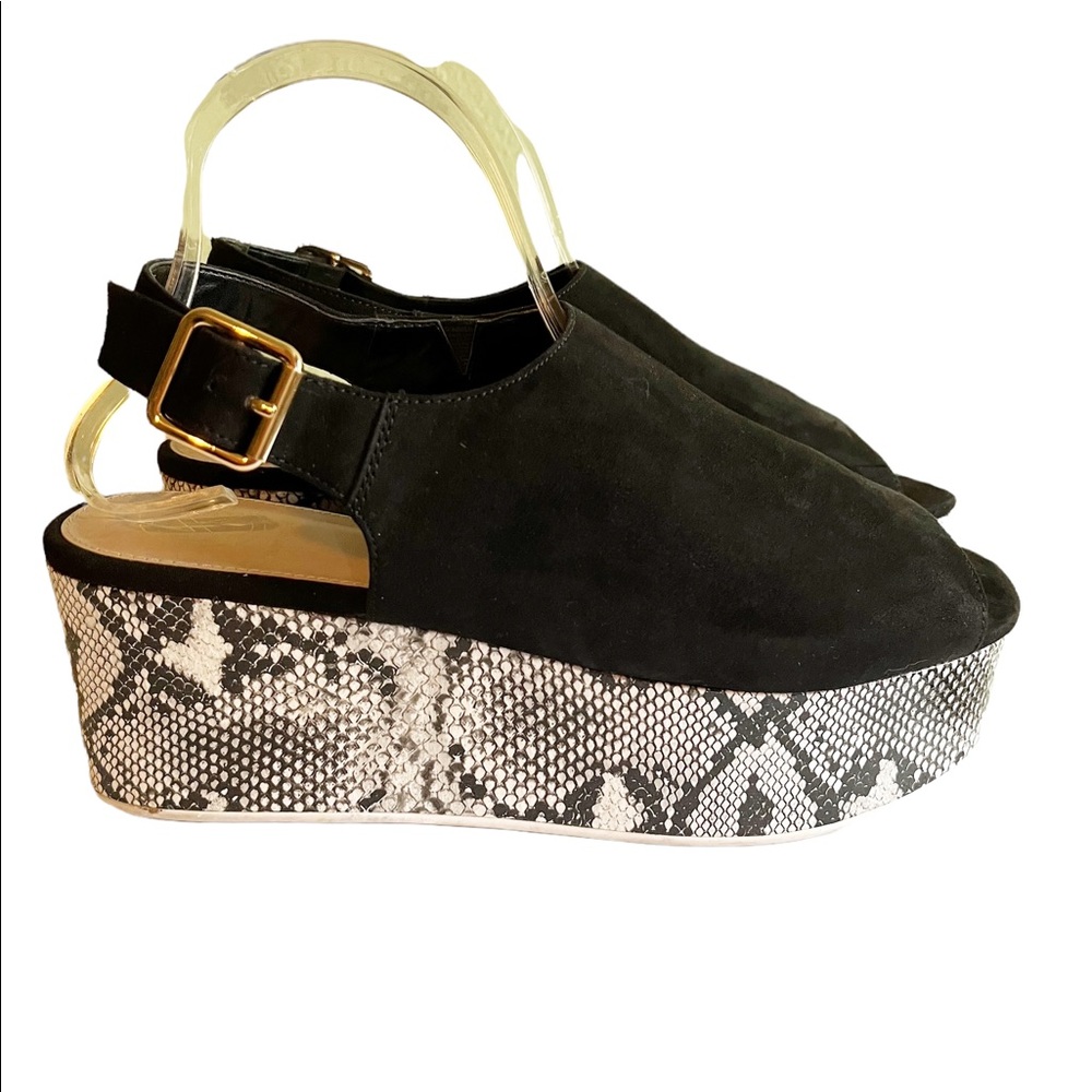 Kurt Geiger Black Suede Snakeskin Platform Wedge Sandals Size 9/40